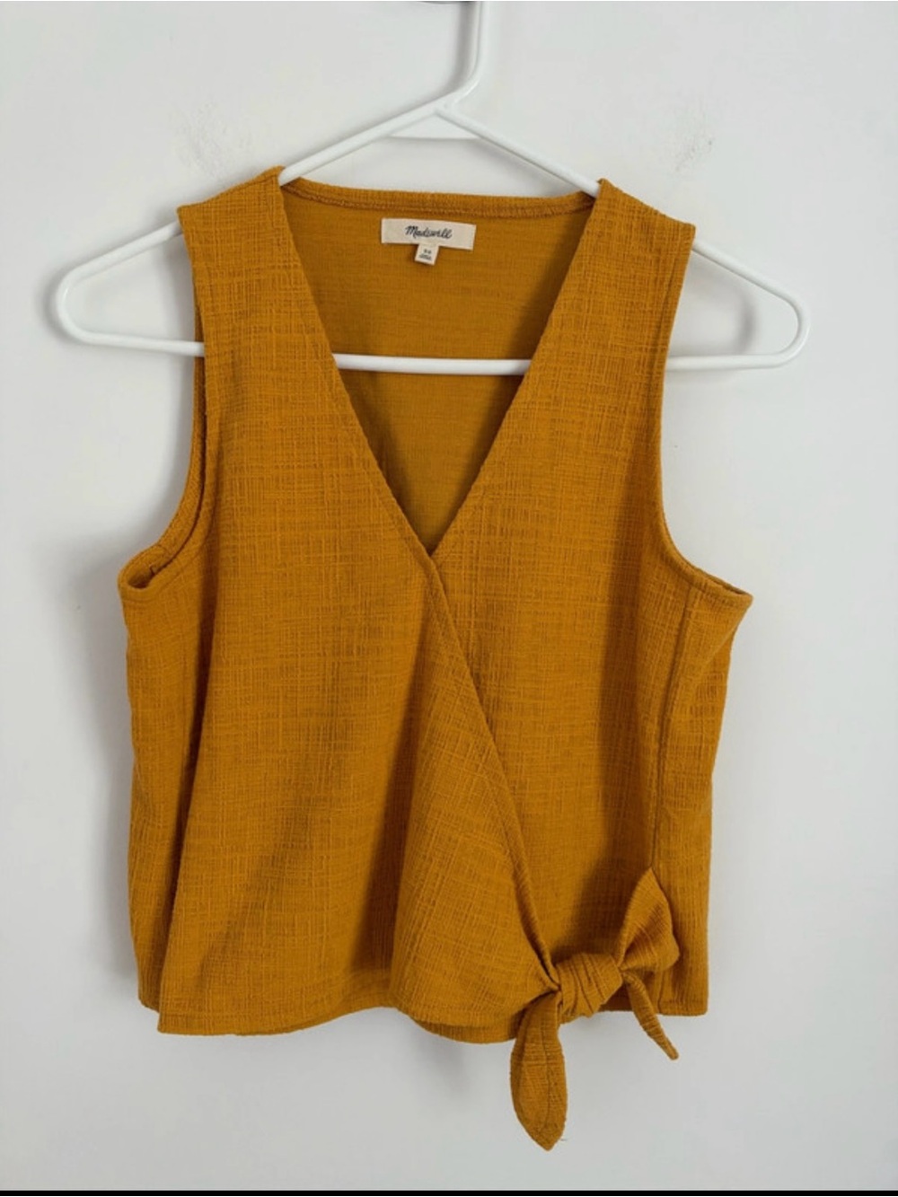 Madewell Mustard Textured V-Neck Tie-Front Cami